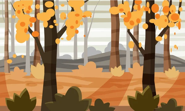 Осенние пейзажные деревья и осенние листья, векторная иллюстрация, мультяшный стиль, изолированные — стоковый вектор