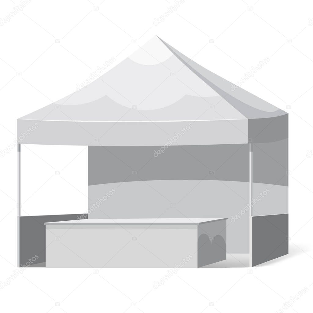 Promotional Outdoor Canoby with counter Event Trade Show Pop-Up Tent Mobile Marquee. Mock Up, Template. Illustration Isolated. Product Advertising. Vector