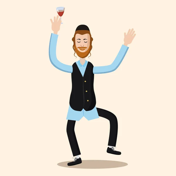 Смешной еврей танцует с виноградной лозой. Векторная иллюстрация — стоковый вектор