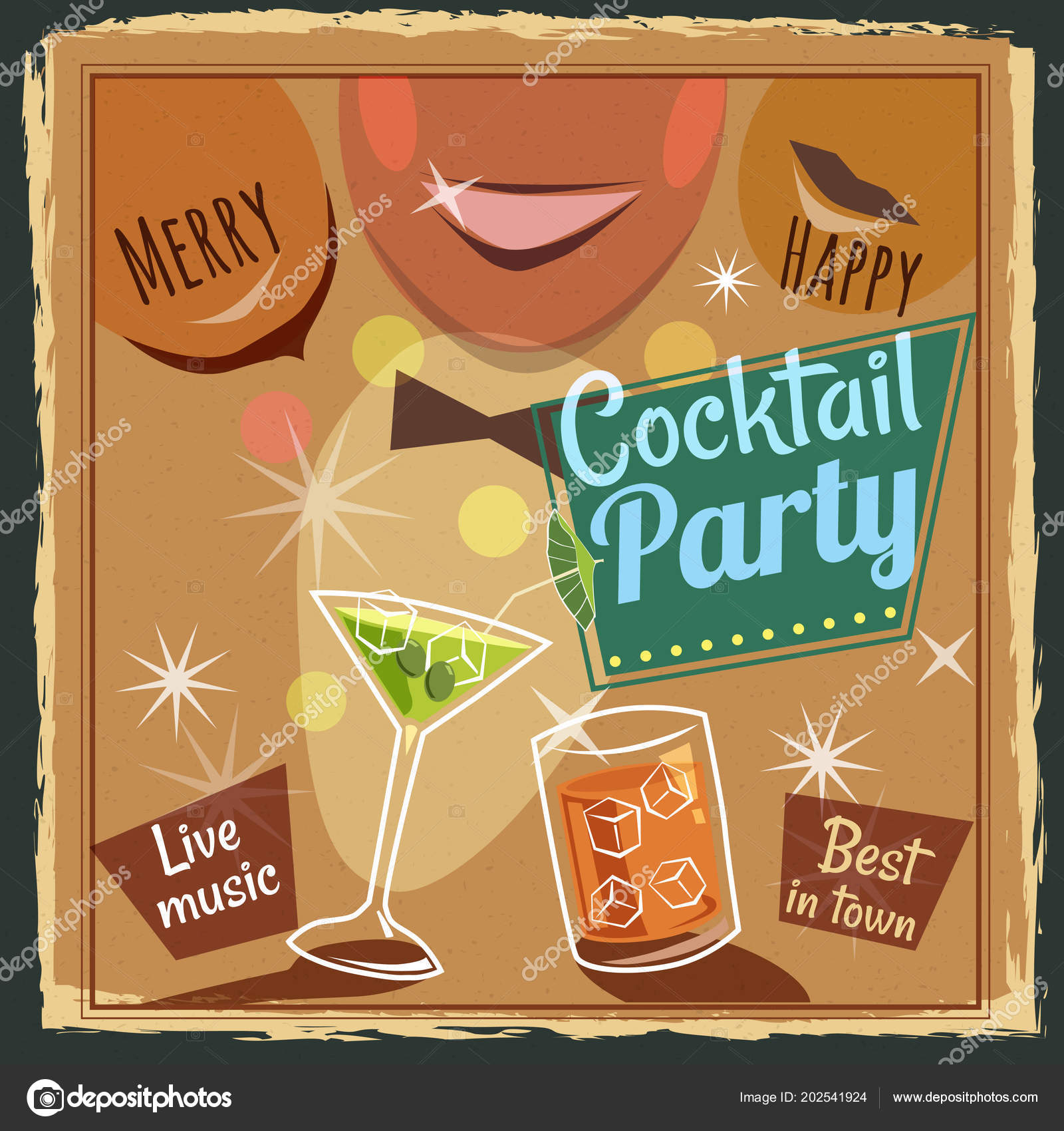 Retro Poster Design For Cocktailbar Vintage Poster Happy Hour Card For Bar Or Restaurant Vector Isolated Stock Vector Image By C Valerihadeev 202541924
