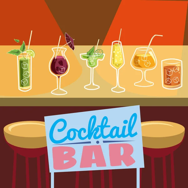 Design de cartaz retro para cocktailbar. Poster vintage, cartão para bar ou restaurante. Vetor, isolado — Vetor de Stock