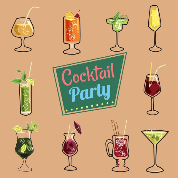 Ensemble de dix belles illustrations de quelques-uns des cocktails et boissons les plus célèbres du monde entier, icône, illustration vectorielle — Image vectorielle