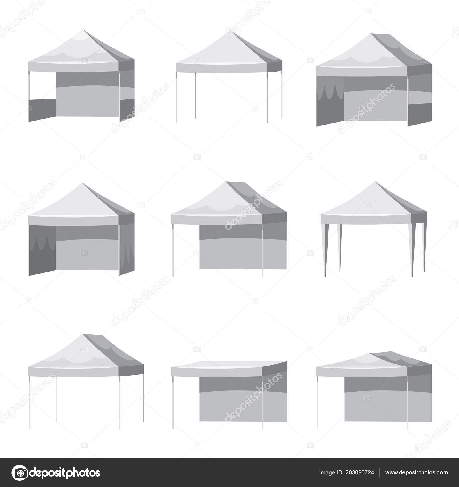 Download Set Canopy Shed Overhang Awning Mockup Set Cartoon Style Illustration Of 9 Canopy Shed Overhang Awning Mockups Promotional Outdoor Event Trade Show Pop Up Tent Mobile Marquee Isolated Vector Image By C