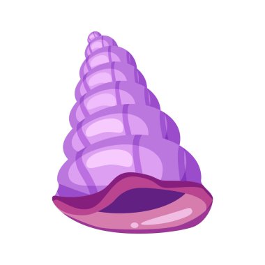 Sevimli parlak çizgi seashell simgesi. Beyaz arka plan üzerinde izole renkli kabuklu deniz ürünleri sembolü. Karikatür tarzı. Vektör çizim.