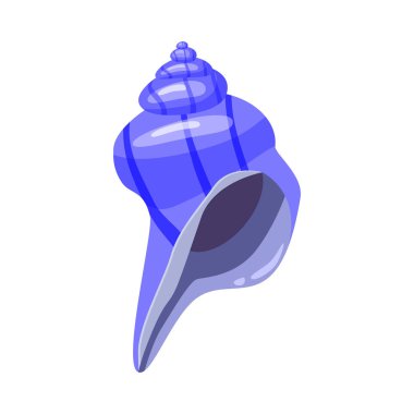 Sevimli parlak mavi çizgi seashell simgesi. Beyaz arka plan üzerinde izole renkli kabuklu deniz ürünleri sembolü. Karikatür tarzı. Vektör çizim.