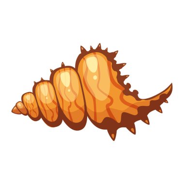 Sevimli parlak koyu sarı çizgi seashell simgesi. Beyaz arka plan üzerinde izole renkli kabuklu deniz ürünleri sembolü. Karikatür tarzı. Vektör çizim.