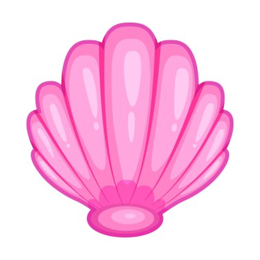 Sevimli parlak pembe çizgi seashell simgesi. Beyaz arka plan üzerinde izole renkli kabuklu deniz ürünleri sembolü. Karikatür tarzı. Vektör çizim.