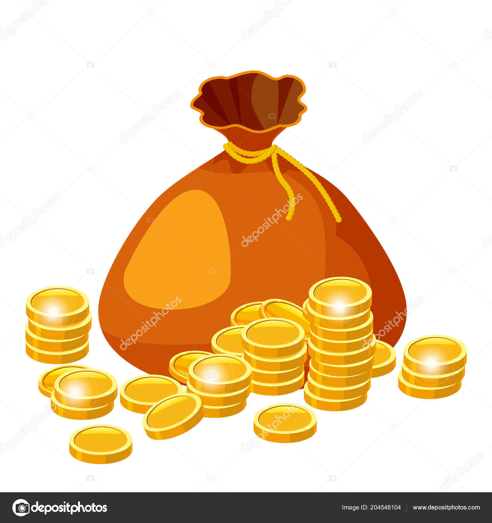 Cartoon big old bag with gold coins. Cash prize vector concept. Bag with  golden coin, illustration of money, isolared on white background Stock  Vector Image by ©ValeriHadeev #204548104