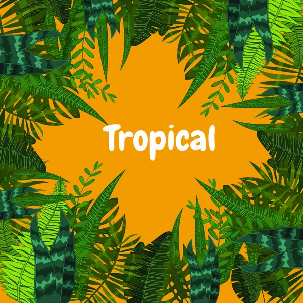 Tarjeta tropical de verano con hojas. Estilo de dibujos animados. Ilustración vectorial, aislada — Archivo Imágenes Vectoriales