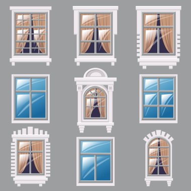 Farklı windows, mimari, vektör, illüstrasyon izole, öğe kümesi