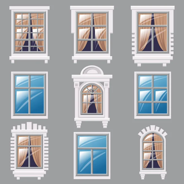 Conjunto de diferentes janelas, elemento para arquitetura, vetor, ilustração, isolado —  Vetores de Stock