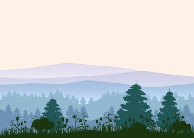 Güneşli orman arka plan. Güneş ışığı arka planda orman ormanda vektör Illustration. İzole