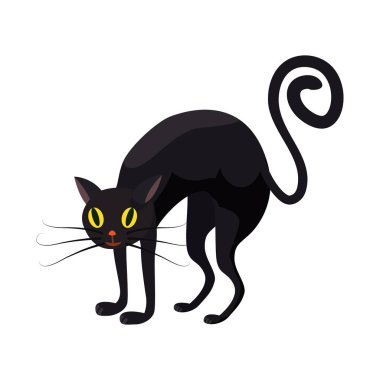 Siyah kedi, Cadılar Bayramı, karakter, öznitelik, kutsal kişilerin resmi, vektör, illüstrasyon izole, tatil, styyle çizgi film