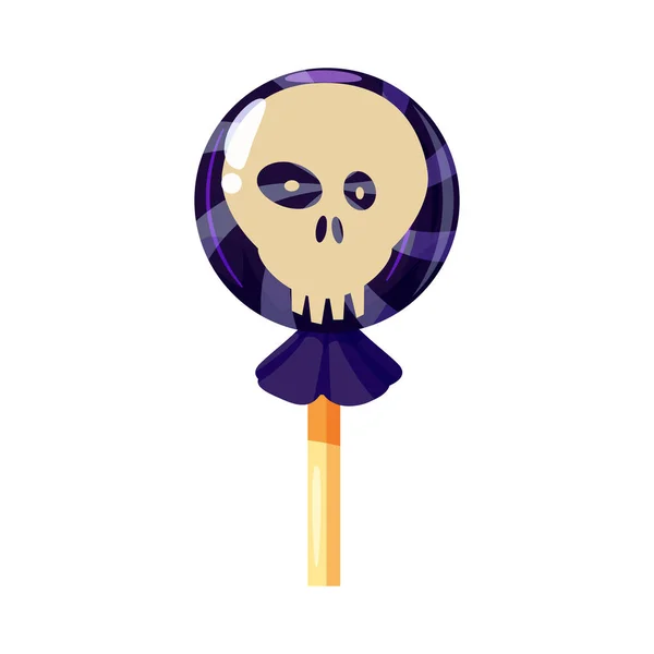 Dulces de colores, piruleta, caramelos duros, Scull, caramelo, vacaciones de Halloween. Vector, aislado, estilo de dibujos animados — Vector de stock