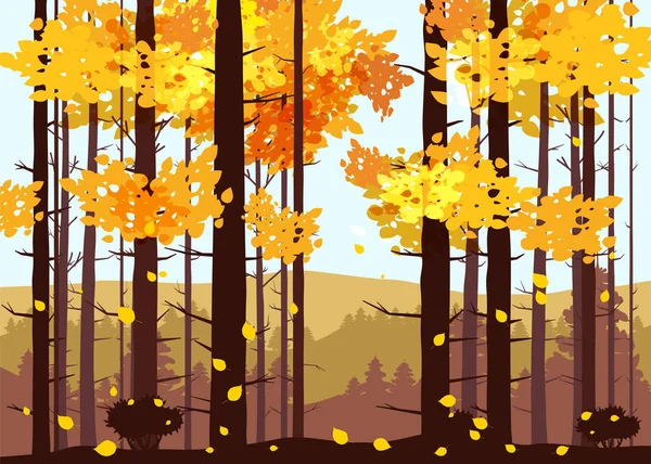 Forêt, montagnes, silhouettes de pins, sapins, panorama, horizon, vecteur, illustration, isolé — Image vectorielle