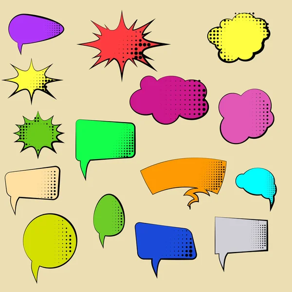 Set of Cartoon, Comic Speech Bubbles. Clouds with Halftone Dot in Pop Art Style. Vector Illustration for Comics Book. Speech Bubbles with Word and Sound Illustration — Stock Vector