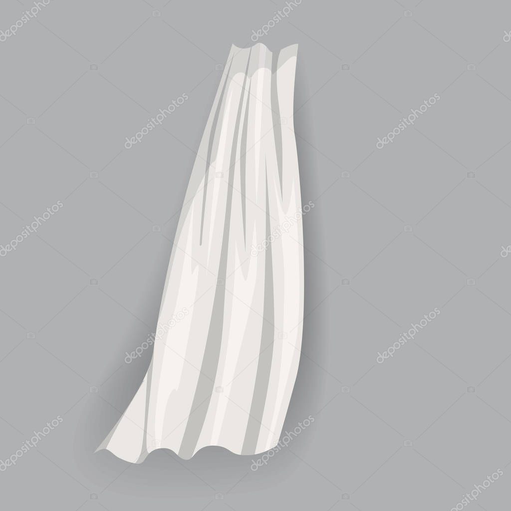 Fluttering white cloth, with folds soft lightweight clear material isolated vector illustration cartoon style