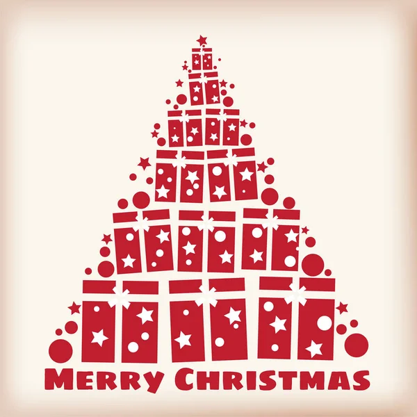Feliz Navidad, abeto estilizado de regalos, vector, plantilla, tarjeta de felicitación, bandera, aislado, estilo de dibujos animados — Vector de stock