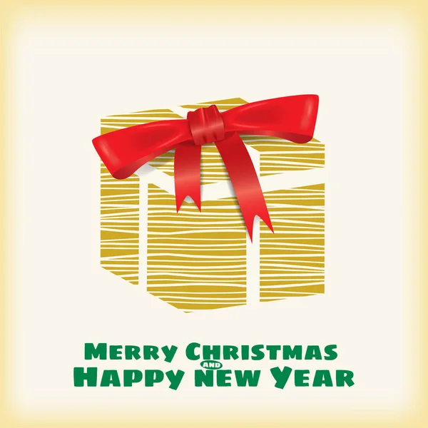 Feliz Navidad y Año Nuevo, caja de regalo estilizada, vector, plantilla, tarjeta de felicitación, bandera, aislado, estilo de dibujos animados — Vector de stock