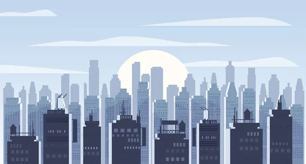 都市景観の日 近代的な都市のスカイラインのパノラマのベクトルの背景 — ストックベクタ