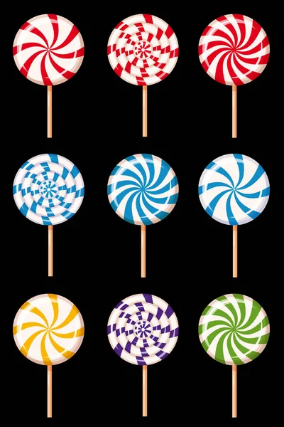 Set de bonbons à la menthe poivrée rayée, caramel, vecteur. Cartoon style, isolé — Image vectorielle