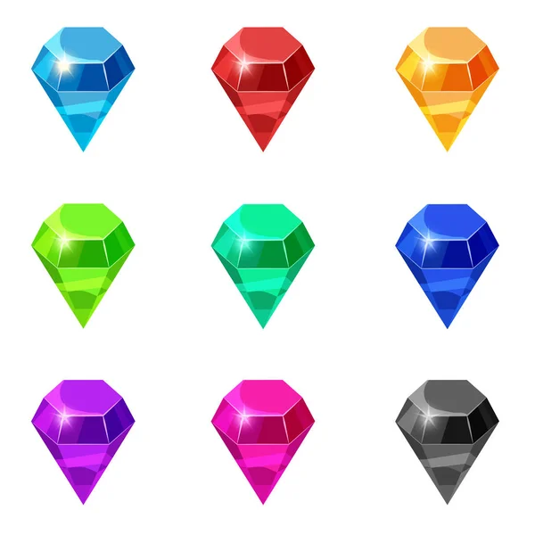 Set diamanten geïsoleerde verschillende kleuren op een witte achtergrond, cartoon stijl, vector illustratie — Stockvector