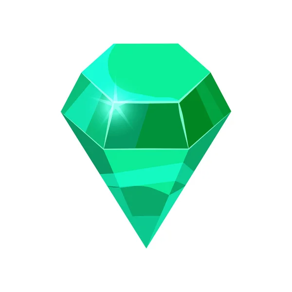 Diamond mousserend, glanzend groene kleur geïsoleerd op een witte achtergrond, cartoon stijl, vector illustratie — Stockvector