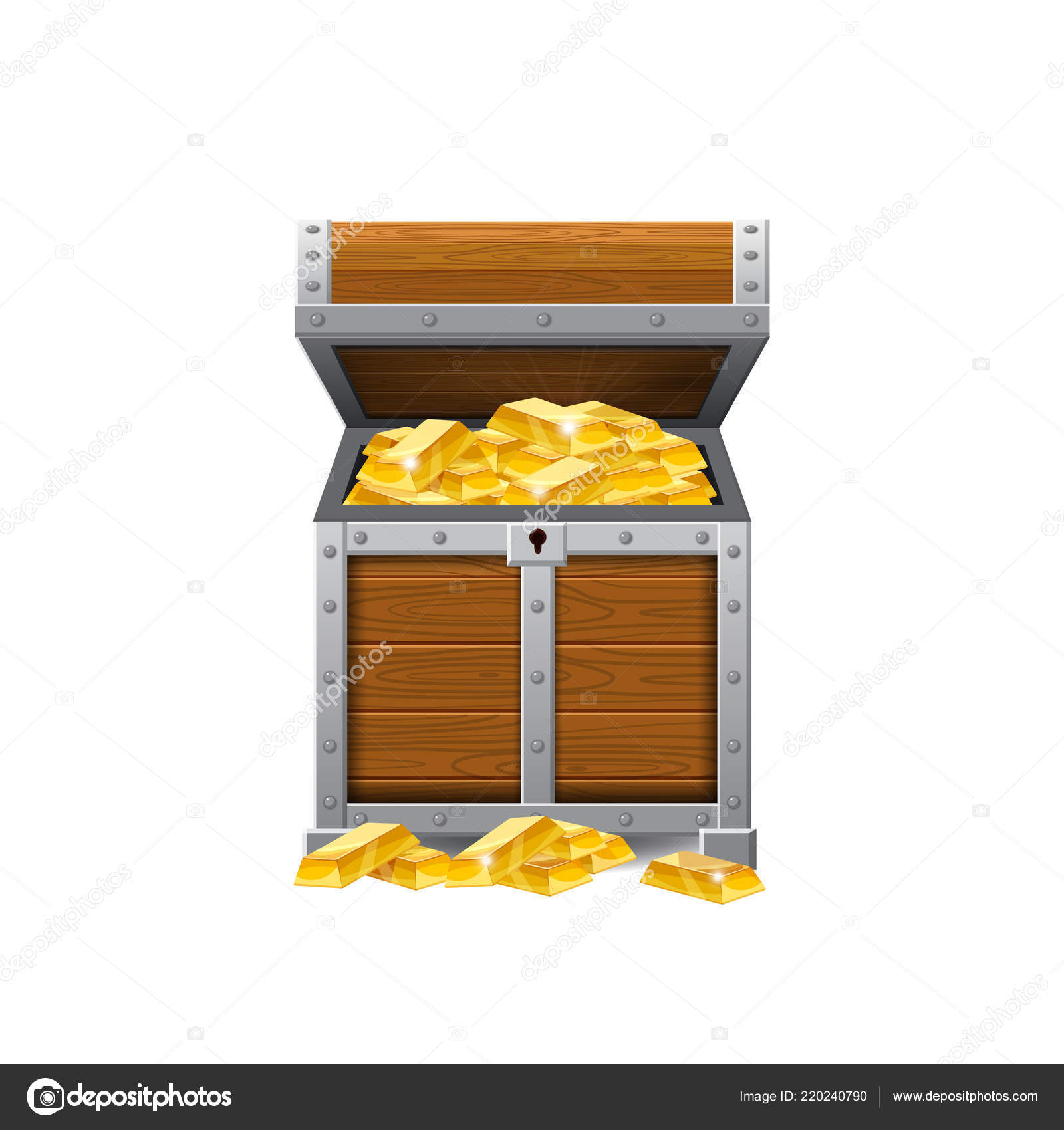 Wooden Pirate Chest with Gold Coins