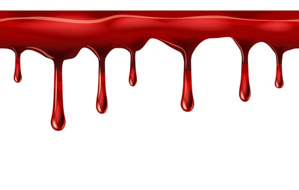 Dripping seamless red, dripps, liquid drop and splash, blood repeatable isolated on white, vector and illustration. — Stock Vector