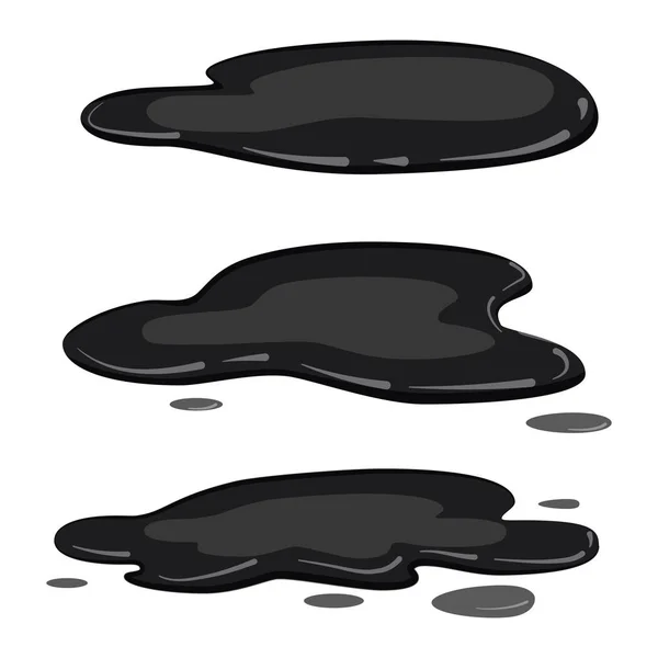 Set flaque d'eau, couleur noire, liquide, vecteur, style dessin animé, isolé, illustration, sur fond blanc — Image vectorielle