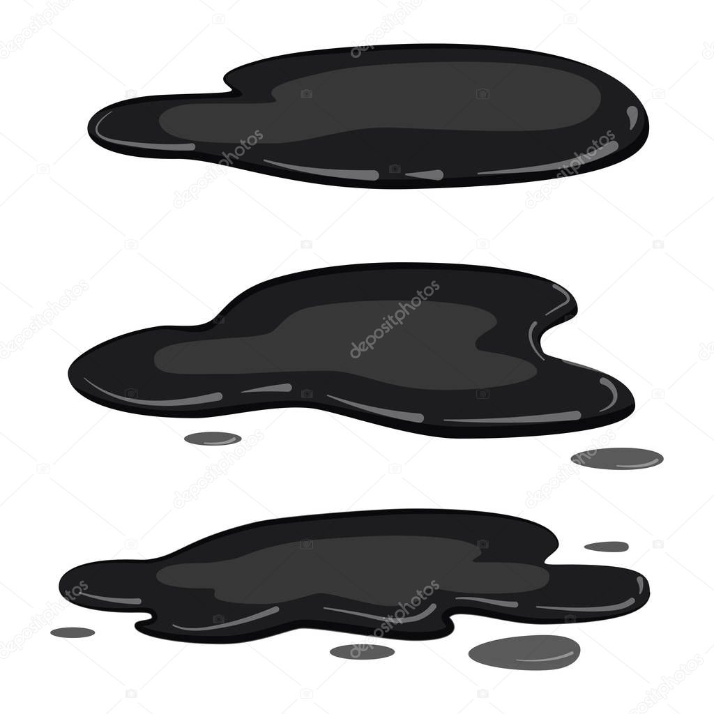 Set puddle, black colour, liquid, vector, cartoon style, isolated, illustration, on a white background