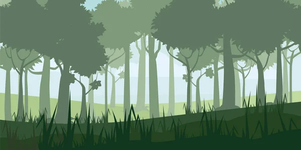 Un fond de paysage de haute qualité avec une forêt caduque profonde. Cartoon style. Vecteur, illustration — Image vectorielle