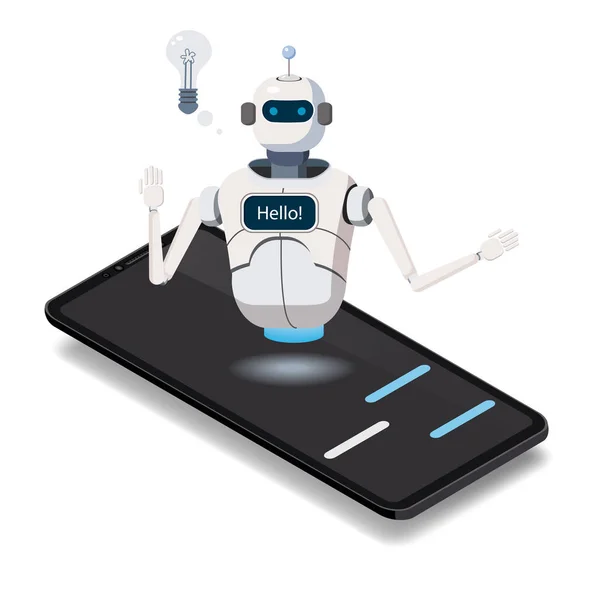 Isomric Science Chat bot, concetto di smartphone. Negozio on line, shopping, assistenza, vendita, e-commerce. Intelligenza Artificiale, Conoscenza Competenza Intelligenza Imparare. Elemento di pagina Web del sito Web o — Vettoriale Stock