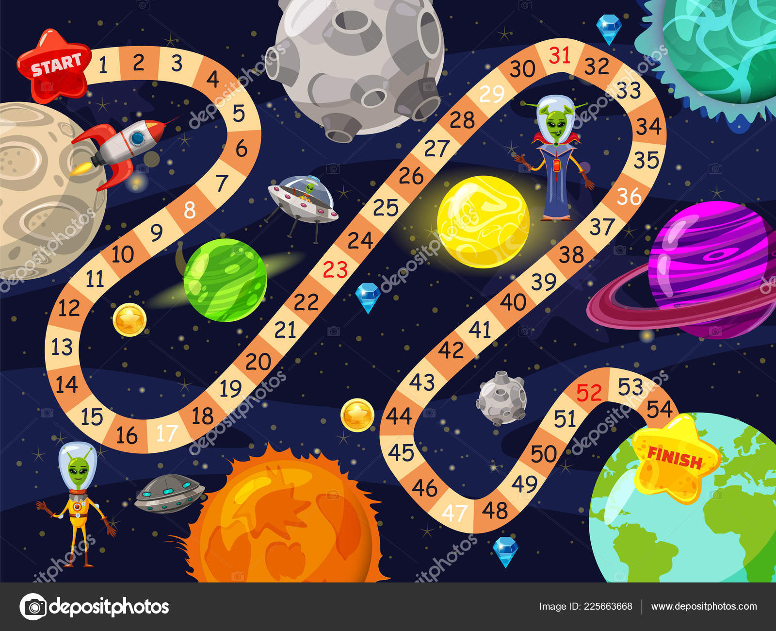 Jogo de tabuleiro com terra e planetas no espaço, Vetor Premium