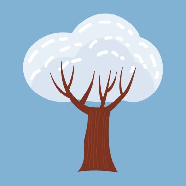 Kış ağaç stilize süslemeleri, kar, çıplak. İzole vektör, karikatür tarzı,