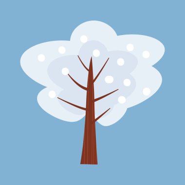 Kış ağaç stilize süslemeleri, kar, çıplak. İzole vektör, karikatür tarzı,