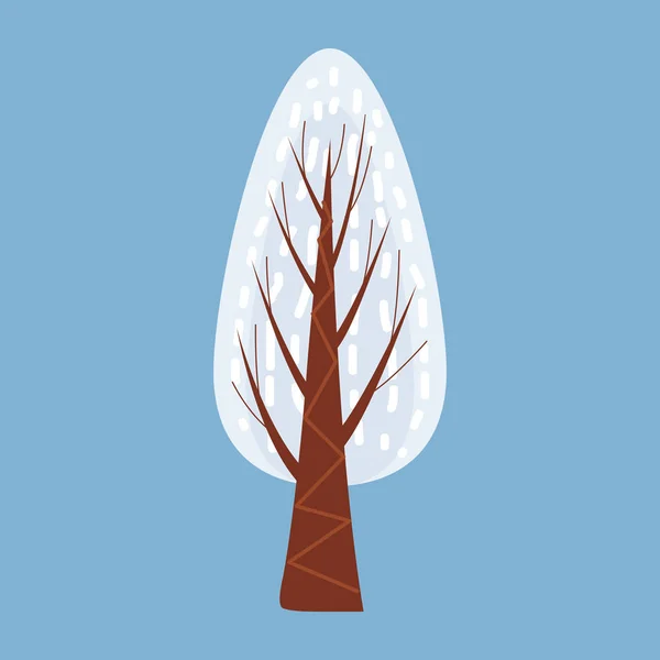 Arbre d'hiver décorer stylisé, neige, nu. Vecteur, style dessin animé, isolé — Image vectorielle