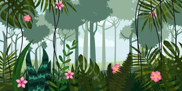 Лес Джунглей Цветы Деревья Цветы Параллакс — стоковый вектор