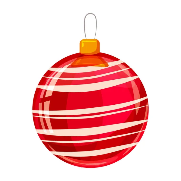 Colore decorato Natale palla rossa isolato su sfondo bianco. Illustrazione vettoriale. Stile cartone animato — Vettoriale Stock