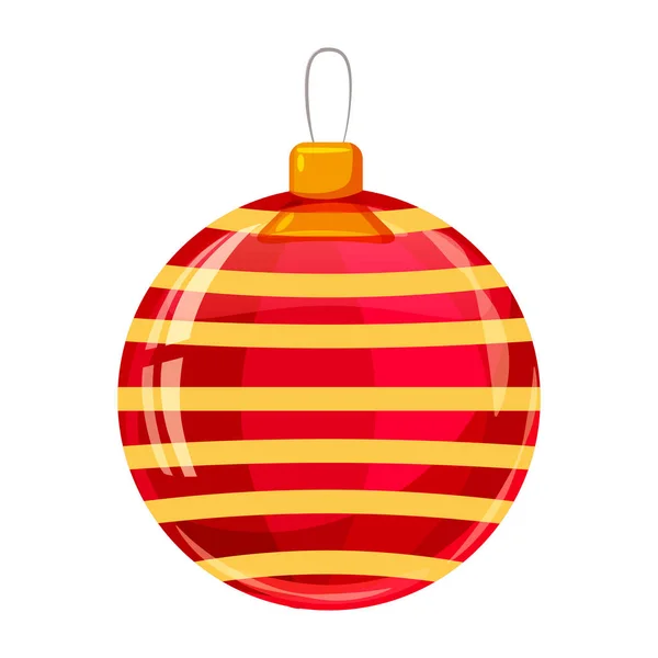 Colour decorated christmas red ball isolated on white background. Vector illustration. Cartoon style — Stock Vector