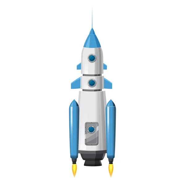 Nave espacial cohete, ilustración vectorial aislada. Icono de nave retro simple. Estilo de dibujos animados, sobre fondo blanco, cartel, bandera — Vector de stock