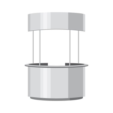 Yuvarlak reklam Pos POI. Çatı gölgelik afiş perakende Stand durak Bar ekran. İnce beyaz. Alay kadar düzeni şablonu. Vektör çizim. İzole, beyaz bir arka plan üzerinde.