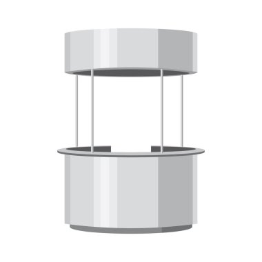 Yuvarlak reklam Pos POI. Çatı gölgelik afiş perakende Stand durak Bar ekran. İnce beyaz. Alay kadar düzeni şablonu. Vektör çizim. İzole, beyaz bir arka plan üzerinde.