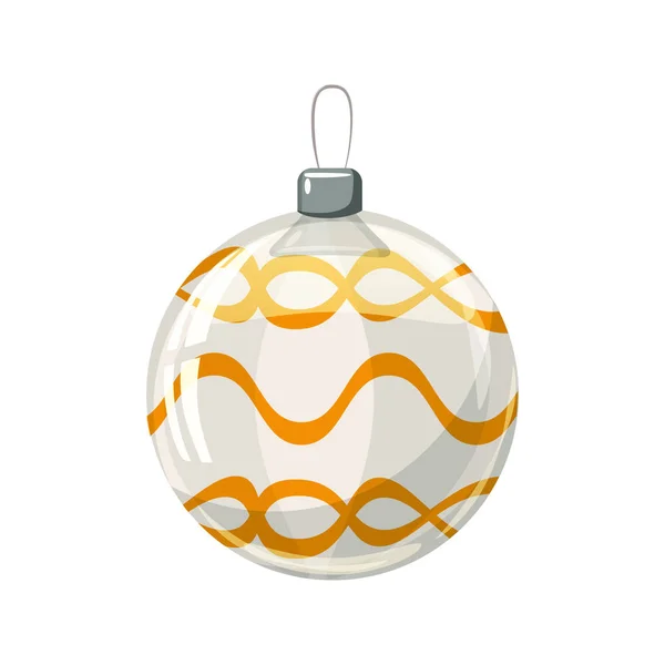 Bola de Natal amarelo, ouro, cor branca decorada sobre fundo branco, ilustração, vetor, isolado — Vetor de Stock
