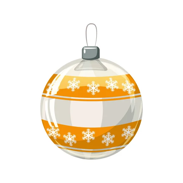 Palla di Natale giallo, oro, colore bianco decorato su sfondo bianco, illustrazione, vettore, isolato — Vettoriale Stock