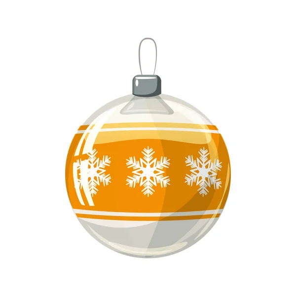 Bola de Natal amarelo, ouro, cor branca decorada sobre fundo branco, ilustração, vetor, isolado —  Vetores de Stock