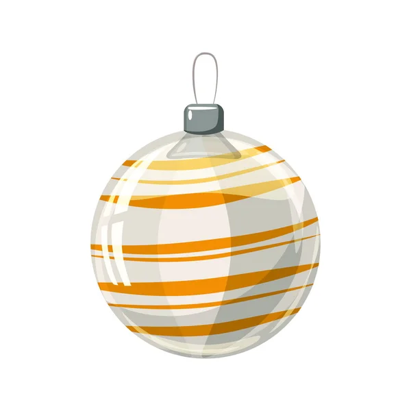 Boule de Noël jaune, or, couleur blanche décorée sur fond blanc, illustration, vecteur, isolée — Image vectorielle