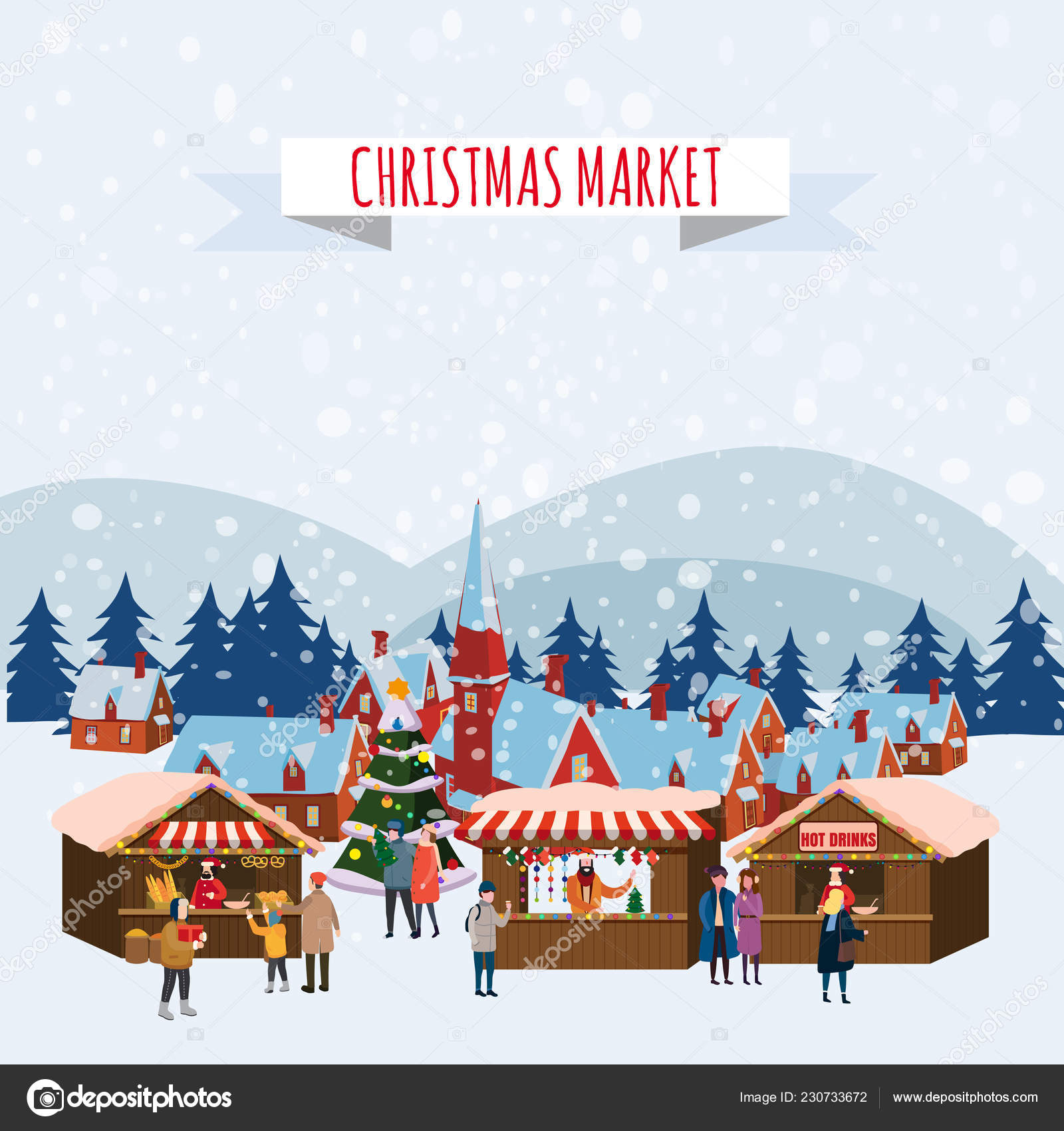Mercado de Natal ou feira de férias ao ar livre na praça da cidade. Pessoas andando Mercado de Natal ou feira de férias ao ar livre na praça da cidade. Pessoas andando
