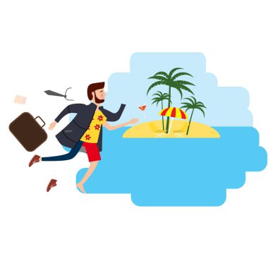 İşadamı kış yaz, tropikal bir tatil için reklam için seyahat