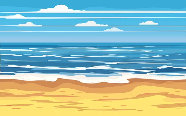 Seestück tropischer Strand Reise Urlaub Freizeit Natur Konzept, Meer, Meer, Ufer, Vektorillustration. Schöne Aussicht Meereslandschaft und Himmel Hintergrund. Reisekonzept. — Stockvektor